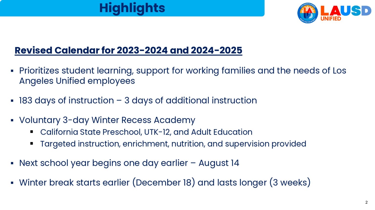 Board approves revised Instructional Calendars for years 2023-24